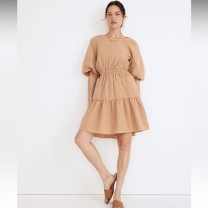 MADEWELL Seersucker Puff-Sleeve Cutout Mini Dress